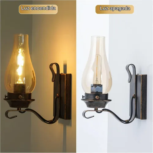 Vista 4 de Yisuro Aplique de Pared con Cable, Aplique de Pared de Bronce Cepillado con Cable para Interior, Lámparas de Pared Retro Rústicas con Vidrio Ámbar