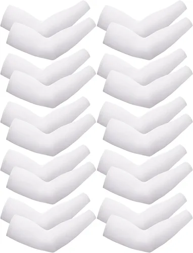 Vista 23 de Boao 10 pares de mangas UV para brazos para hombres y mujeres, cubierta de tatuajes refrescante, mangas de compresión con protección solar