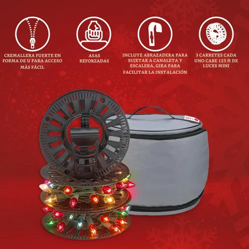 Vista 2 de Bolsa de Almacenamiento Premium para Luces de Navidad – Material 600D Resistente a Desgarros de Servicio Pesado con Asas Reforzadas – Incluye 3 Gris
