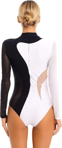 Vista 4 de Women's Rhinestone Ballet Gymnastics Dance Leotard Bodysuit Long Sleeve Figure Skating Dance Costume