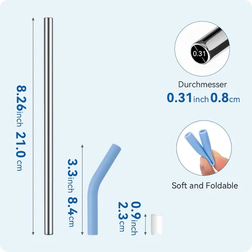 Vista 8 de 4 popotes de acero inoxidable reutilizables para vaso Yeti de 20 onzas, pajitas de metal con puntas de silicona para vaso Stanley de 20 onzas y vaso