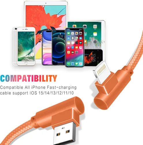 Vista 4 de Cargador de iPhone de 90 grados, cable Lightning USB certificado MFi