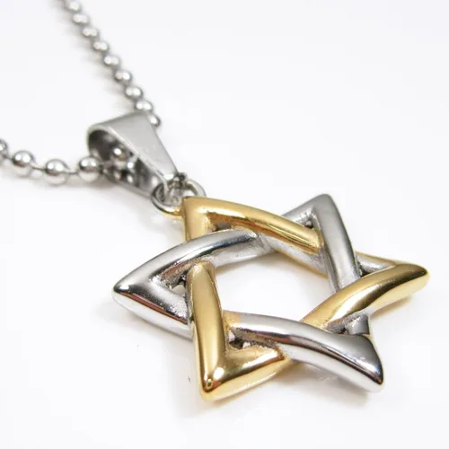 Vista 3 de Collar con colgante de estrella judía de David de acero inoxidable tono dorado