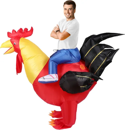 Vista 5 de Liitrsh Disfraz inflable de pollo, gallo para Halloween, disfraz de fiesta de pollo, vestido divertido para adultos y niños Cosplay