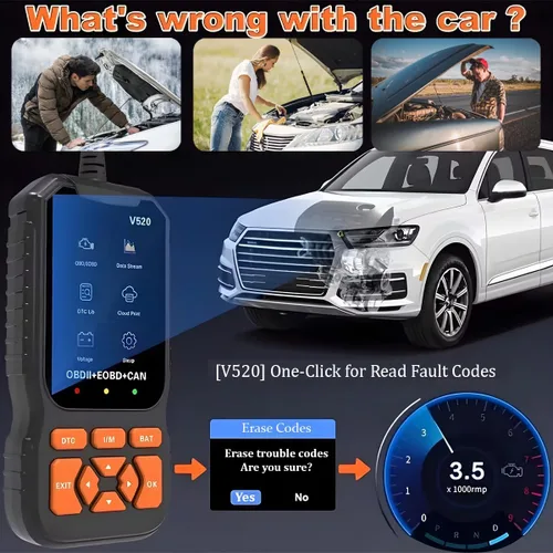 Vista 5 de Herramienta de diagnóstico de escáner de coche OBD2, lector de código OBDII/EOBD para vehículos V520, lector de códigos de falla automotriz