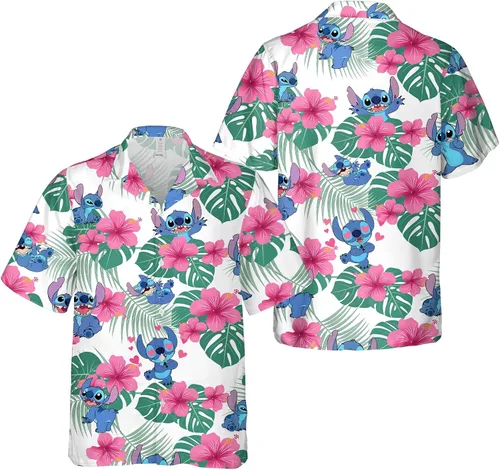 Vista 2 de Camisa hawaiana de animales divertidos para hombres, lindas camisas de manga corta de alienígena espacial, regalos tropicales, casual, con botones