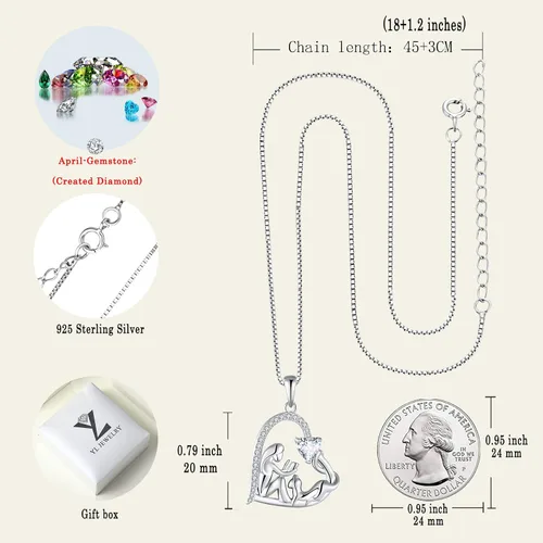 Vista 6 de YL Collar de mujer de plata de ley 925 con colgante de corazón de filigrana y luna para niñas