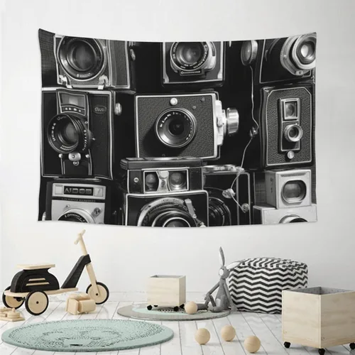 Vista 4 de FodPand Tapiz retro de la colección de cámaras geniales para decoración de dormitorio, telón de fondo de fiesta, tapiz estético para colgar