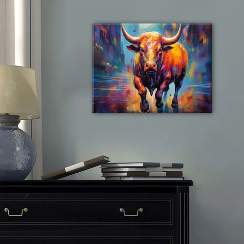 Vista 3 de Arte de pared de vaca colorido de cuernos largos, pinturas de vacas, impresiones en lienzo de ganado de granja, estilo de pintura al óleo