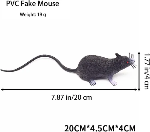 Vista 2 de 1 juguete de ratón falso realista, ratones realistas, juguete de rata espeluznante de PVC para broma de Halloween, negro, 7.87 x 1.77 pulgadas