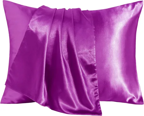 Vista 13 de BEDSUM Paquete de 2 fundas de almohada de satén de seda para niños pequeños, fundas de almohada sedosas de lujo con cierre de sobre para bebés Negro