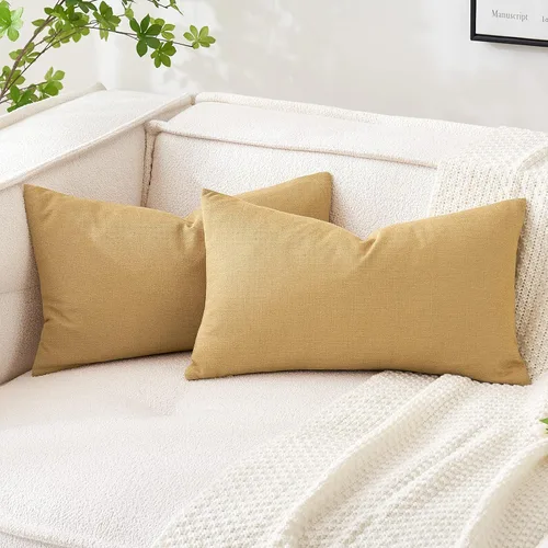 Vista 37 de MIULEE - Paquete de 2 fundas de almohada decorativas de lino de arpillera costera, estilo granja, para sofá, coche, sillón, dormitorio, sala de Azul