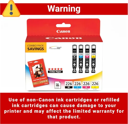 Vista 4 de Canon CLI-226 Paquete de color genuino con 50 hojas de papel fotográfico, compatible con iP4820, MG5220, MG5120, MG6120, MG8120, MX882, iX6520
