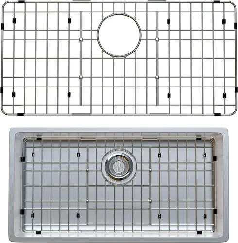 Vista 14 de Paquete de 2 rejillas de metal dorado para fregadero de cocina, 13"L X 11.6"W, protectores de fregadero de acero inoxidable con orificio de drenaje