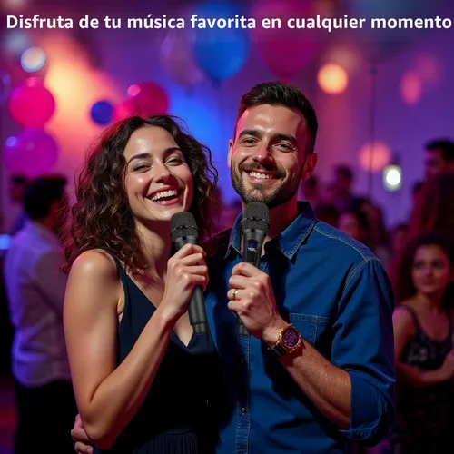 Vista 2 de Micrófono inalámbrico, sistema profesional de micrófono dinámico inalámbrico de mano dual con receptor recargable, Plug & Play, compatible