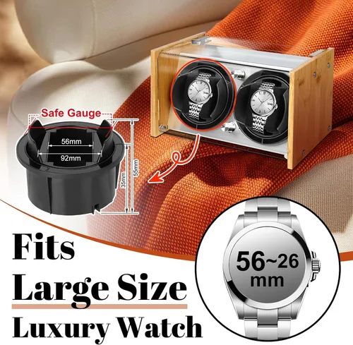 Vista 3 de Bobinadora de reloj de bambú para 2 relojes automáticos grandes a pequeños de Watch Winder Smith