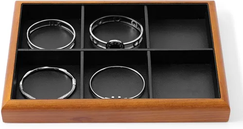 Vista 9 de Oirlv Bandeja Organizadora de Joyas Colgante de Madera Maciza de 12 Rejillas con Forro para Cajón de Joyas (Gris)