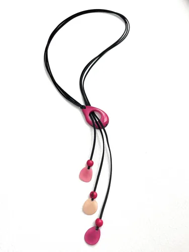 Vista 5 de Artesania Karissma Collar Tagua en rosa fucsia, joyería orgánica de tuerca de tagua TAG706, collar de Tagua Lariat, 30 pulgadas, ajustable