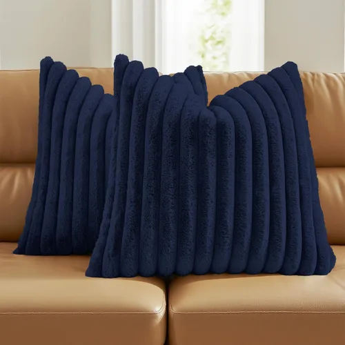 Vista 65 de FUTEI Pack of 2 Faux Fur Throw Pillow Covers 20x20 Inch, Navy Blue Azul marino