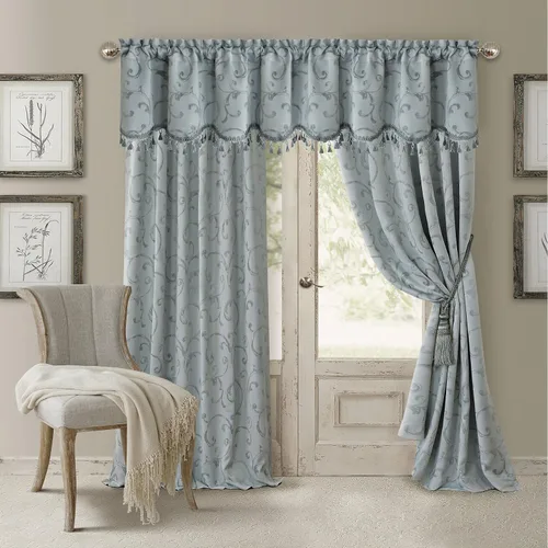 Vista 40 de Elrene Home Fashions Cenefa Opaca Jacquard Scroll Mia, 52" x 19" (1 Cenefa), Dorado