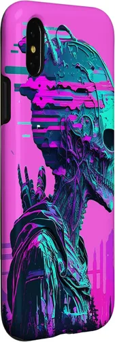 Vista 9 de iPhone 14 Pro Max Cool Retro Alien Sunset Tropical Trippy Vaporwave Sky Art Case
