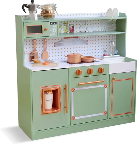 Vista 15 de Teamson Kids Juego de cocina de madera para niños pequeños con accesorios, juego de cocina simulada para niños de 3 años en adelante, juego de Negro