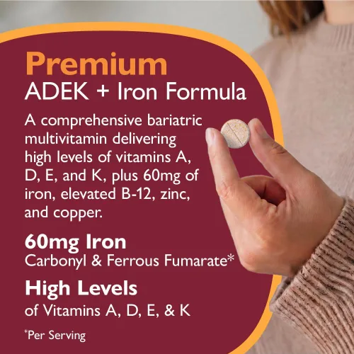 Vista 8 de Celebrate Vitamins Multi ADEK Masticables, 60 mg de hierro, multivitamínico bariátrico diario, vitaminas A, D, E, K y B12 para pacientes con cirugía
