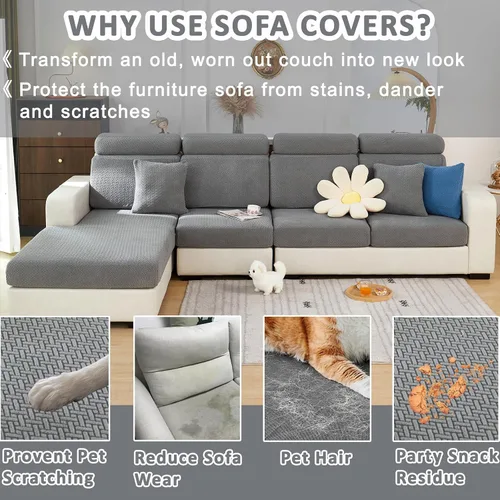 Vista 3 de Fundas de sofá para sofá seccional, fundas de cojín elásticas y lavables para sofá en forma de L, funda antideslizante resistente al desgaste Beige