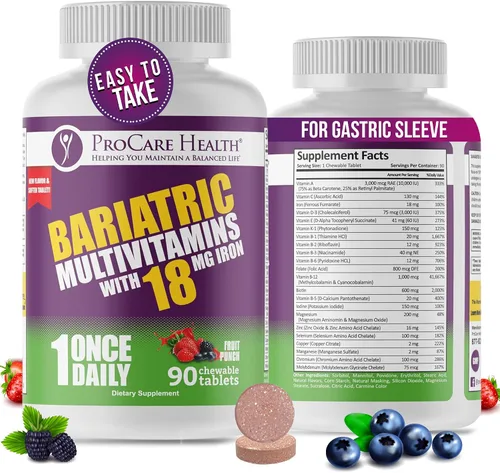 Vista 8 de ProCare Health Multivitamínico masticable bariátrico con hierro de 18 mg (30 tabletas) – Multivitamínico bariátrico con sabor a ponche de fruta