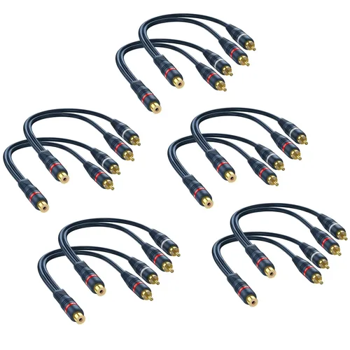 Vista 10 de Divisor RCA 1 hembra a 2 macho, paquete de 2 unidades, RCA Y Splitter Audio Cable Split Adaptador Azul Oscuro - 8 pulgadas