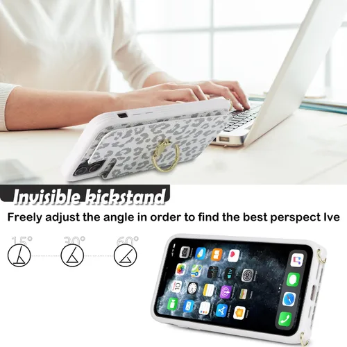 Vista 4 de Havaya Funda cruzada para iPhone 11 Pro Max con correa para mujer, funda para iPhone 11 Pro Max con tarjetero para iPhone 11 Pro Max, funda de piel
