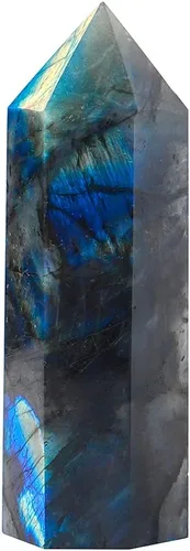 Vista 12 de Runyangshi Varita de cristal curativo natural de apatita azul grande de 4.72 a 5 pulgadas, torre de cristales con 6 facetas de un solo punto