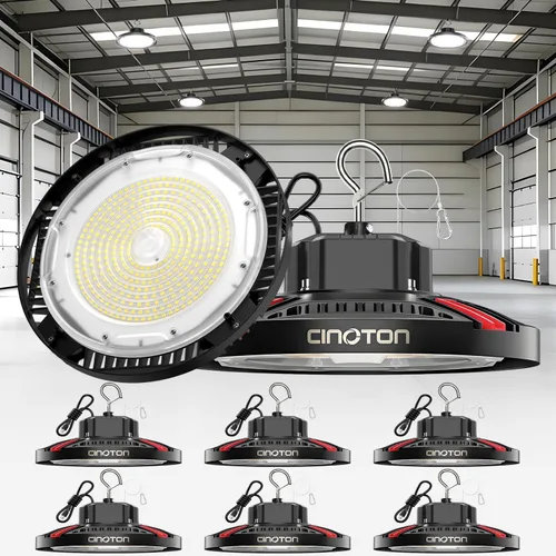 Vista 15 de CINOTON Luz LED UFO de Bahía Alta de 100W, Luces LED de Aluminio para Tienda con 15000LM, Iluminación de Bahía Comercial de 5000K para Almacén