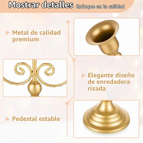 Vista 8 de NUPTIO - Candelabros dorados, juego de 2 candelabros de 5 brazos Oro de 5 brazos