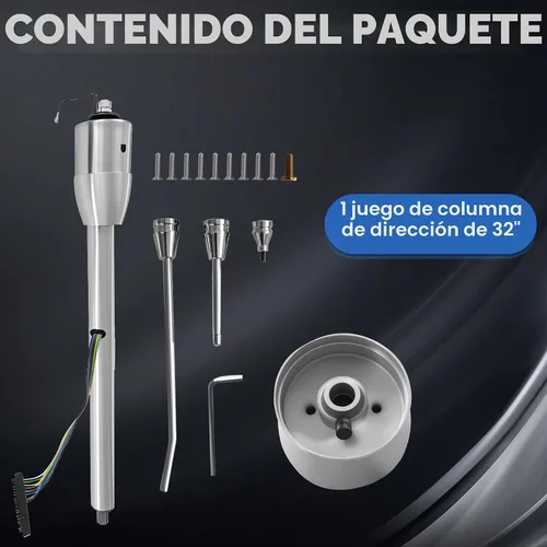 Vista 5 de columna de dirección manual con acabado pulido, de 32", con adaptador de rueda de 9 agujeros, sin llave, reemplaza OE#51832-MT-N