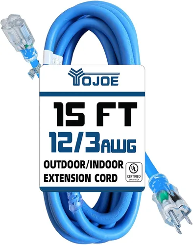 Vista 16 de YOJOE Extensión de cable para interiores y exteriores con extremo iluminado, cable resistente de 3 puntas 15A a prueba de inclemencias del tiempo