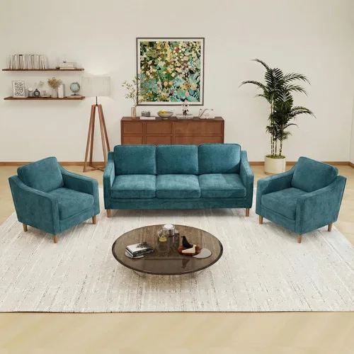 Vista 41 de Kingfun Sofá en Forma de L de 88", Sofá Seccional de Chenilla, Sofás Modernos de Mediados de Siglo con Marco de Madera Maciza para Sala de Estar