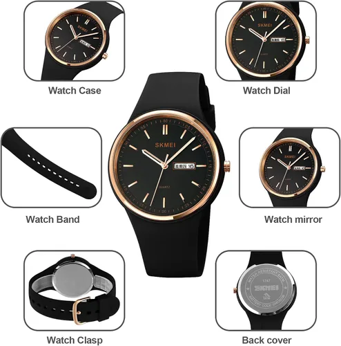 Vista 5 de PASOY Reloj de moda simple para mujer, de silicona oro rosa, esfera grande, deportes al aire libre para mujer, reloj analógico de mujer