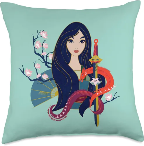 Vista 5 de Disney Princess Mulan and Mushu - Almohada moderna estilo art déco, 16 x 16 pulgadas, multicolor