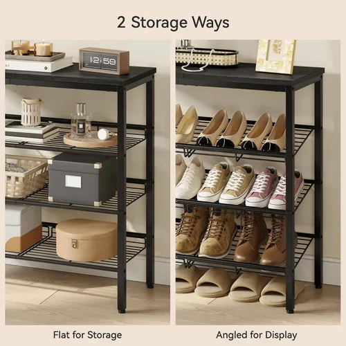 Vista 5 de Nunsino Zapatero para clóset, organizador de zapatos de 4 niveles para entrada, estante de zapatos con estantes de almacenamiento y parte superior
