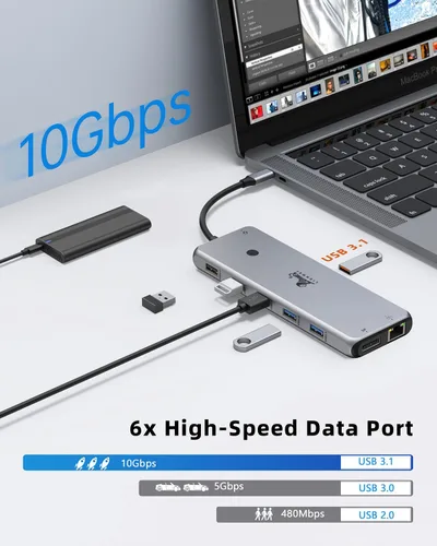 Vista 6 de Estación de acoplamiento USB C 13 en 1, monitor doble, pantalla triple, 8 puertos USB C/A, Ethernet, audio, concentrador USB C LIONWEI para MacBook