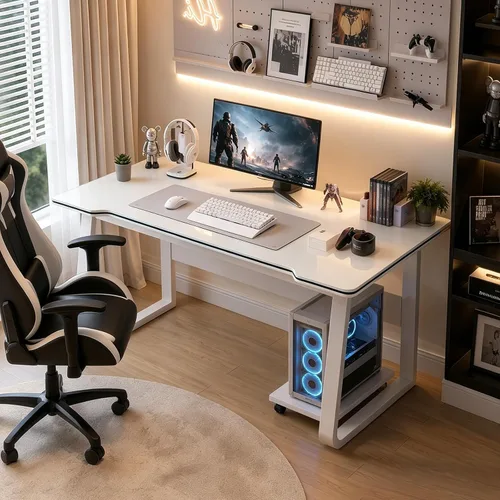 Vista 8 de Escritorio para videojuegos, mesa de escritura para computadora, estilo simple, de madera, portátil, adecuado para el hogar, la oficina