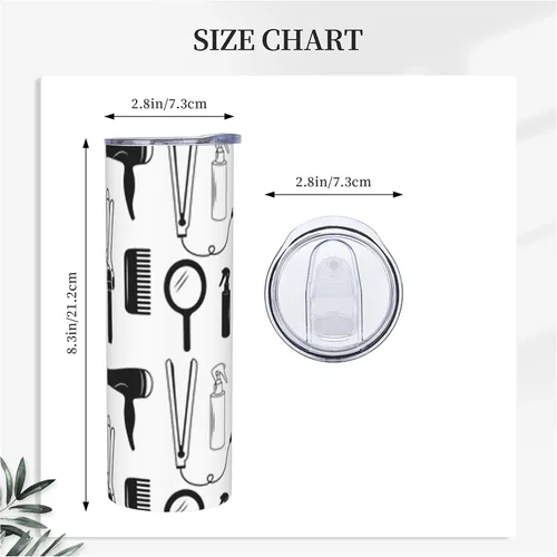 Vista 3 de Vaso de peluquería con tapa, vasos rectos de 20 onzas, regalos para estilista, regalo de peluquería para hombres y mujeres, taza de café aislada