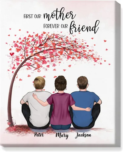 Vista 15 de Gossby Lienzo personalizado para madre e hija, regalo de cumpleaños, Navidad, Día de la Madre para mamá de 2 hijas con diseño, nombre, regalo