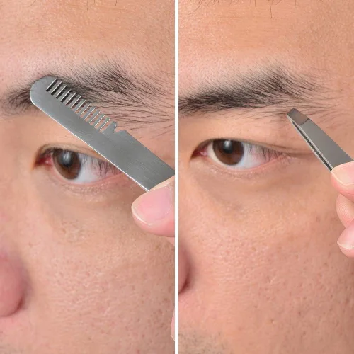 Vista 6 de HANTEKAS Juego de tijeras de pelo facial redondeadas curvadas profesionales de acero inoxidable para hombres, bigote, pelo de nariz, tijeras
