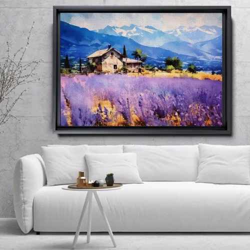 Vista 2 de Fields of Lavender, Watercolor Provence Landscape and Lavender Field - Watercolor Painting of Serene Beauty