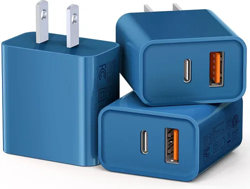 Vista 10 de Paquete de 3 cargadores tipo C, enchufe de pared USB C de doble puerto de 20 W PD y QC USB A bloque de carga rápida para Samsung Galaxy S24