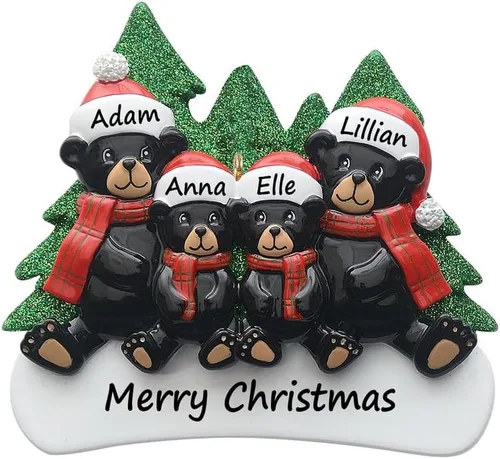 Vista 8 de Adorno personalizado de oso negro 2025 – Decoración de árbol de Navidad de familia de 2, animal del bosque, adorno de nuestra primera Navidad juntos
