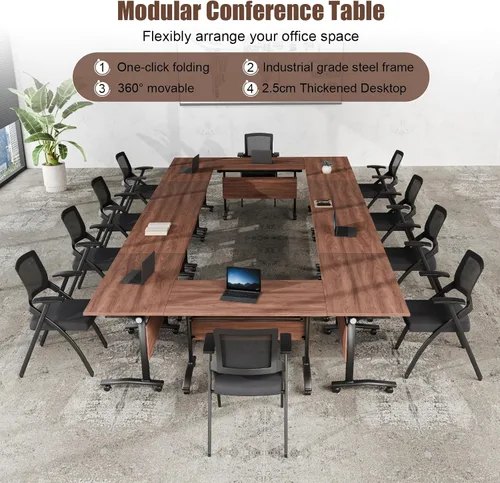 Vista 3 de Mesa de conferencias plegable, mesa de sala de conferencias con ruedas, mesa de conferencias plegable modular, mesas de reuniones de entrenamiento