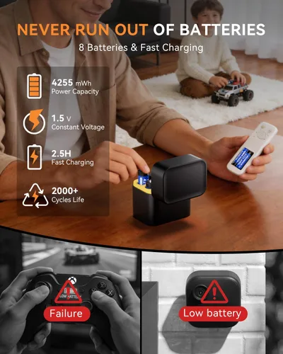 Vista 2 de PUJIMAX Baterías AA recargables de litio de 4255 mWh, cargador rápido USB C, salida constante de 1.5 V y baterías dobles A con más de 2000 ciclos
